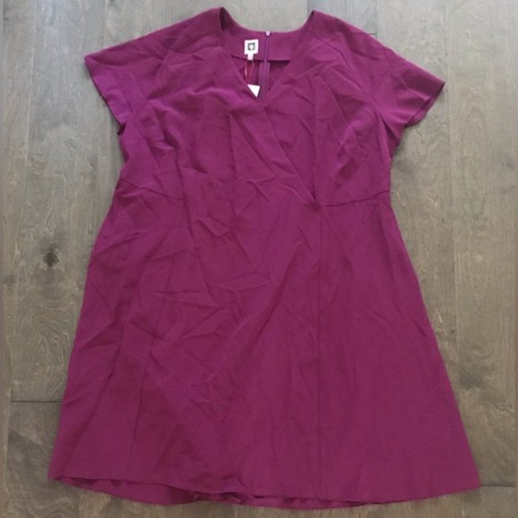 Anne Klein Women's Plus Crepe Fit & Flare Cocktail Dress in Merlot, Size 24W - Picture 2 of 8